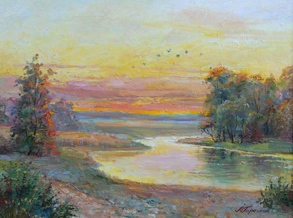 Река вечером | Х.м., 42х55 | 2001